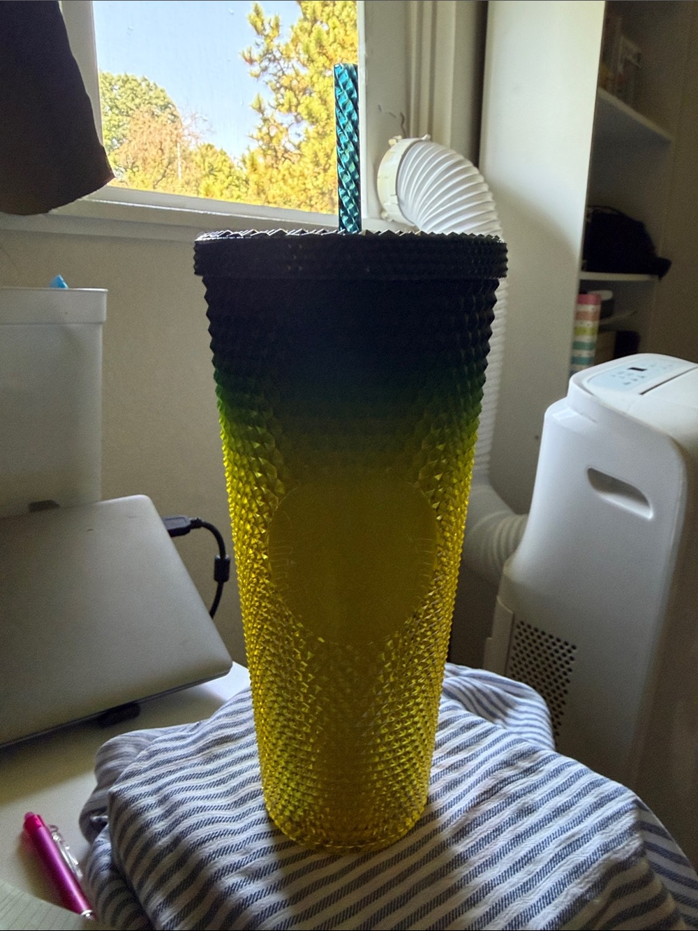 Starbucks Yellow to Green Ombré Studded Tumbler with Blue Straw